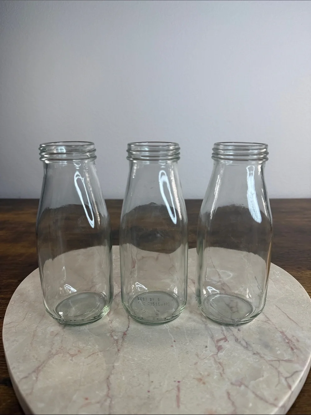 Set of 3 Clear Glass Milk Bottles